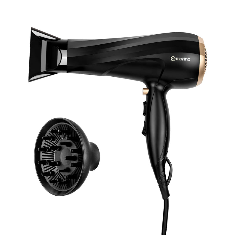 Secador de cabelo elétrico V-127V ou 220V 1900W Preto/Dourado