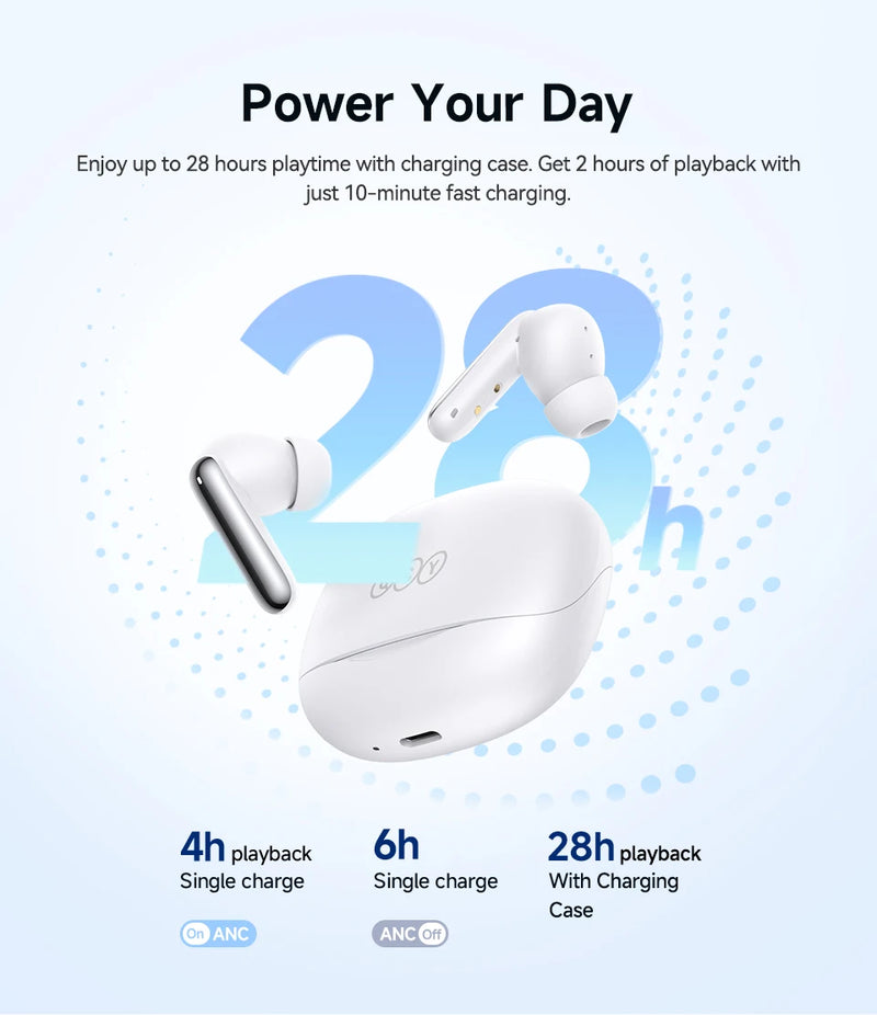 Fones de ouvido sem fio QCY Melobuds N50 ANC Bluetooth 5.4 com cancelamento de ruído ativo, 6 microfones, conexão multiponto para chamadas nítidas