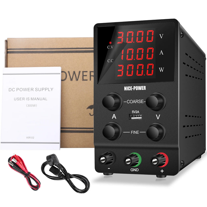 Fonte de alimentação de bancada NICE-POWER, 30 V 10 A, fonte de alimentação de laboratório de alta precisão regulada por comutação ajustável, entrada 110 V-230 V