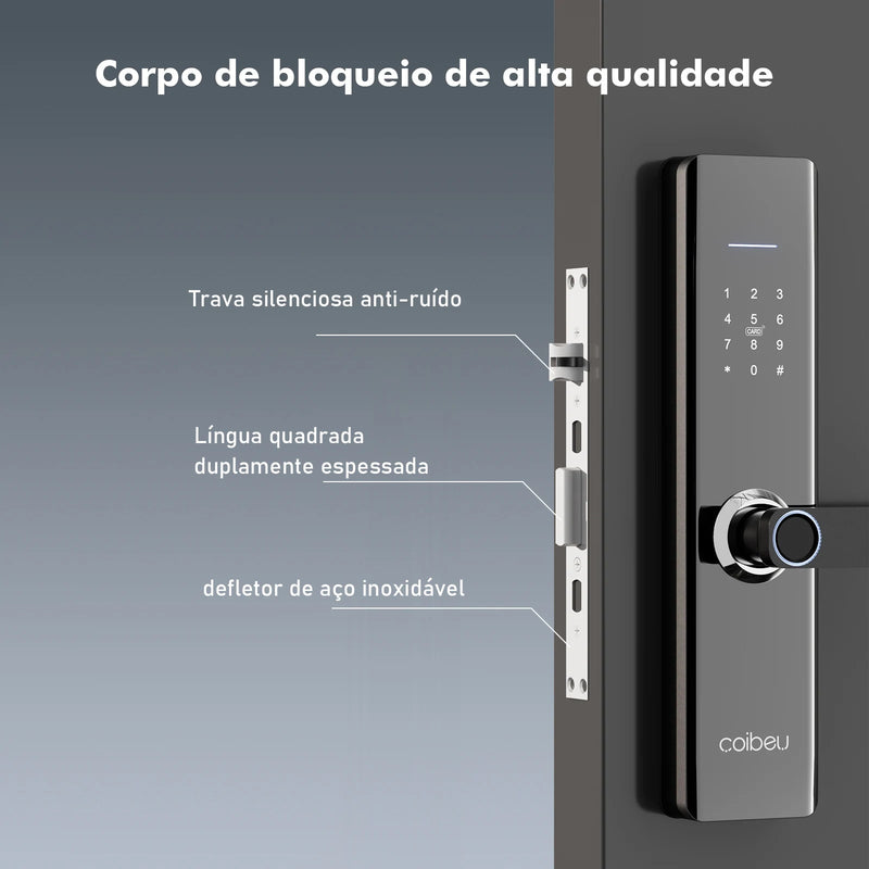 Fechadura inteligente com impressão digital e senha compatível com Tuya, desbloqueio rápido ≤ 1s, fechadura eletrônica, Coibeu