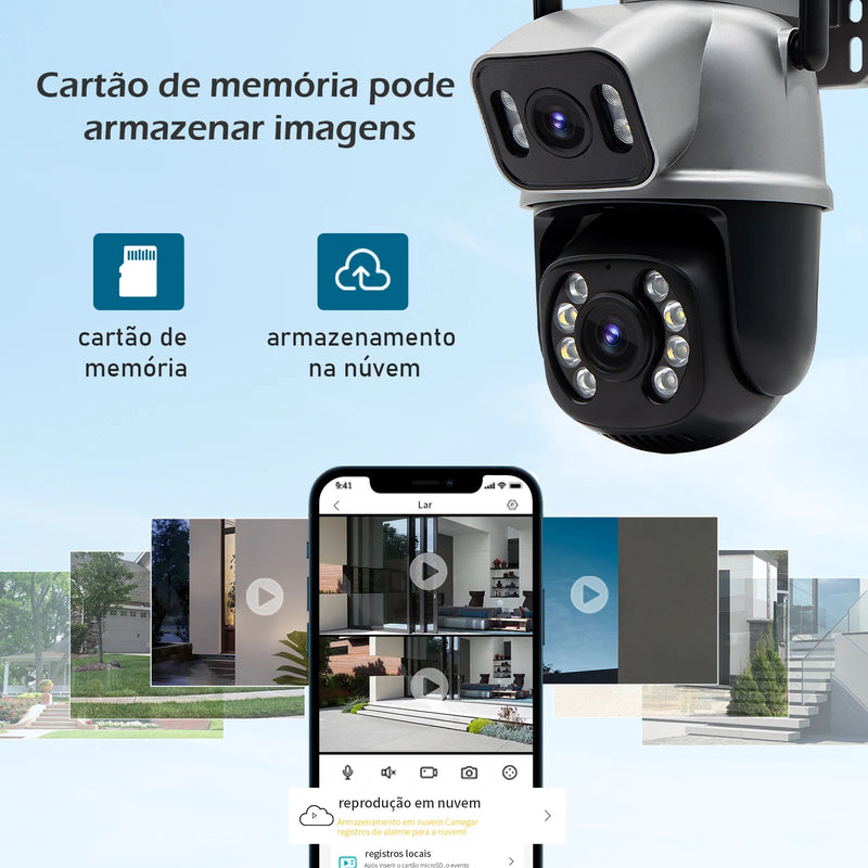 Câmera de vigilância Icsee preta Wi-Fi, monitor de câmera de segurança 4K Ultra HD, câmera de segurança Wi-Fi à prova d'água