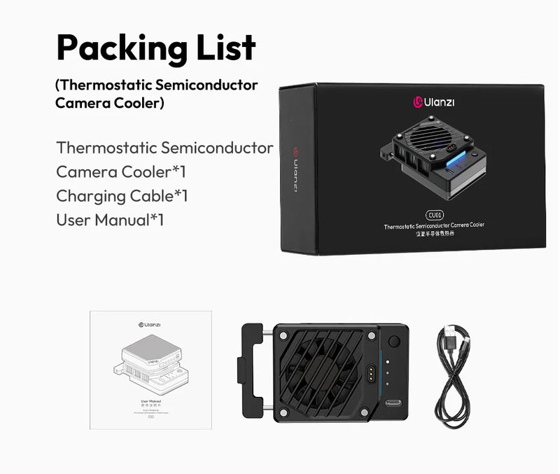 Ulanzi CU01 Termostático Semicondutor Câmera Cooler Ventilador de Refrigeração Radiador Kit de Gravação 4K Dissipador de Calor para Sony Canon Nikon
