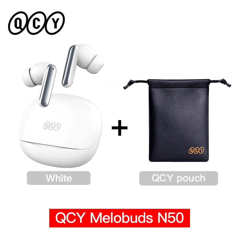 Fones de ouvido sem fio QCY Melobuds N50 ANC Bluetooth 5.4 com cancelamento de ruído ativo, 6 microfones, conexão multiponto para chamadas nítidas