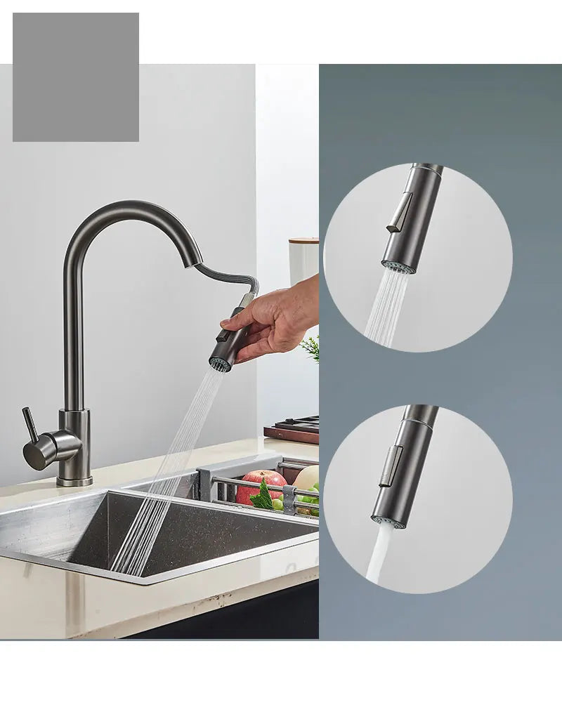 Torneira de cozinha FMHJFISD, torneira de cozinha dourada escovada, torneira de água retrátil, misturadora de alça única, rotação de 360 graus, torneira de chuveiro de cozinha