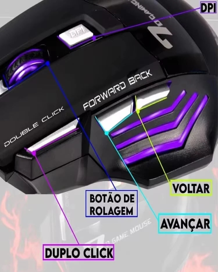 Mouse Gamer com Fio, 7 Botão, Retroiluminado, Ergonômico e 5500 DPI Ajustável - para Computador e Notebook