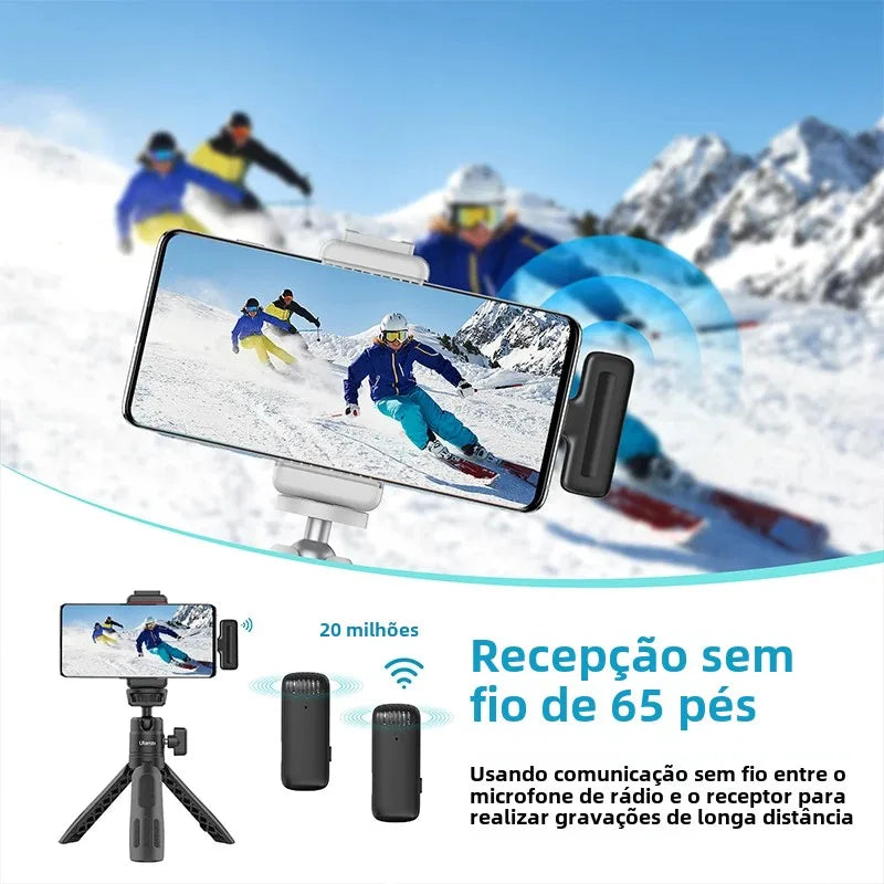 Microfone de lapela sem fio Ulanzi J12 com 20m de comprimento distancia e gravação de áudio e vídeo para smartphone Android e iPhone 16 DJI Action 5800mAh