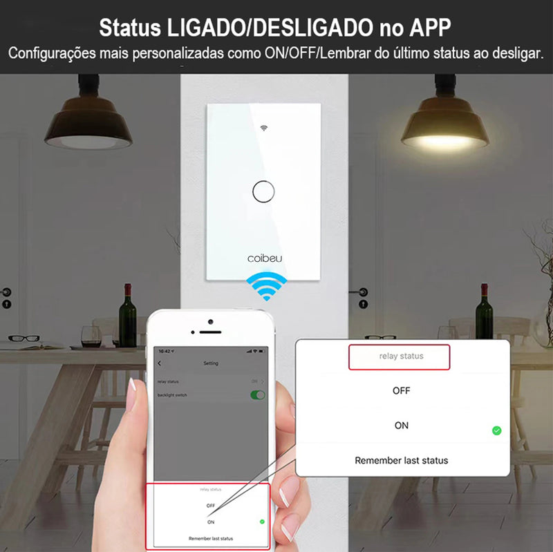 Interruptor Inteligente 1, 2, 3 ou 4 Botões Monopolar, sem Necessidade de Neutro, 1 Canal, 16A - Compatível com Alexa e Google Home
