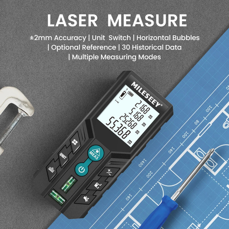 Telêmetro a laser MILESEEY D2 40M 60M 100M 120M Fita métrica a laser Bolha horizontal dupla Roleta digital
