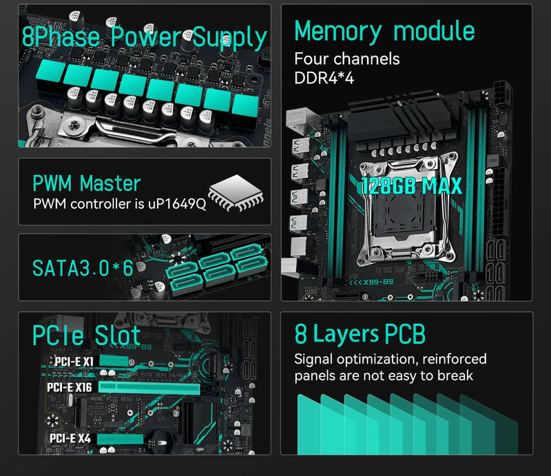 Placa-mãe MACHINIST X99 B9 LGA 2011-3 com slot M.2, suporte para chip X99 C612, memória DDR4, SATA 3.0, USB 3.0 e PCIe 16X.