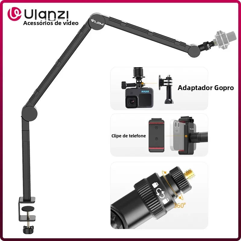 Suporte de mesa para microfone VIJIM LS24, suporte para câmera DSLR, braço de microfone com suspensão ajustável e suporte de parafuso de 1/4 para gravação