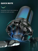 Microfone para jogos AmpliGame com silenciador rápido, microfone condensador USB RGB com tripé para PC, laptop, PS4/5, streaming de podcast - A2