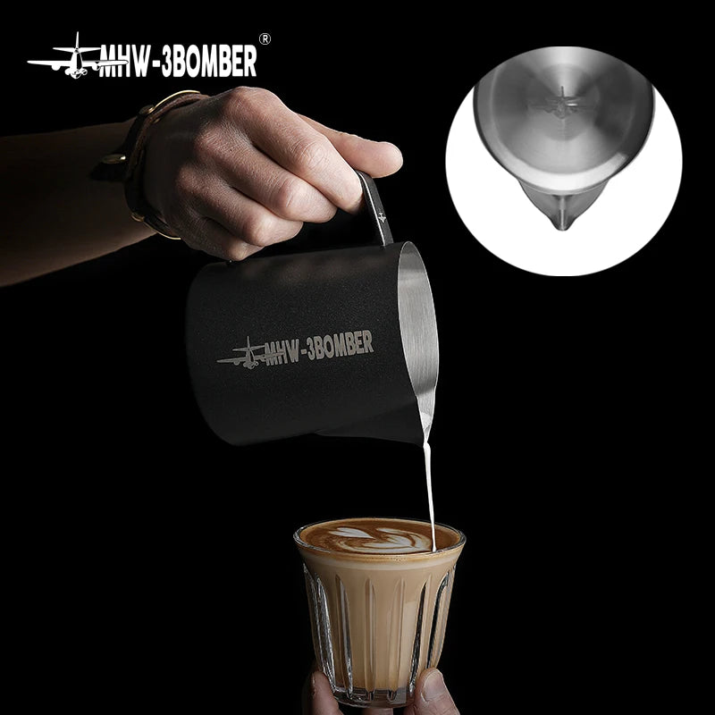 Jarra para vaporização de leite rosa MHW-3BOMBER, 500/600ml, jarra para arte em latte, aço inoxidável, xícara de expresso, utensílios para vaporização de leite