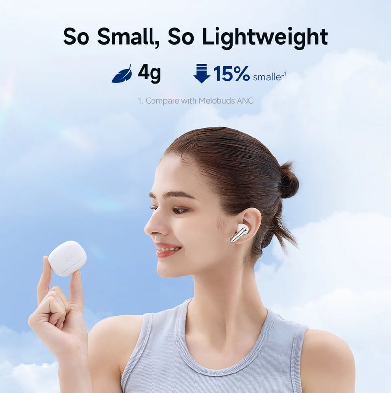 Fones de ouvido sem fio QCY Melobuds N50 ANC Bluetooth 5.4 com cancelamento de ruído ativo, 6 microfones, conexão multiponto para chamadas nítidas