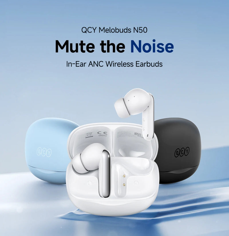 Fones de ouvido sem fio QCY Melobuds N50 ANC Bluetooth 5.4 com cancelamento de ruído ativo, 6 microfones, conexão multiponto para chamadas nítidas