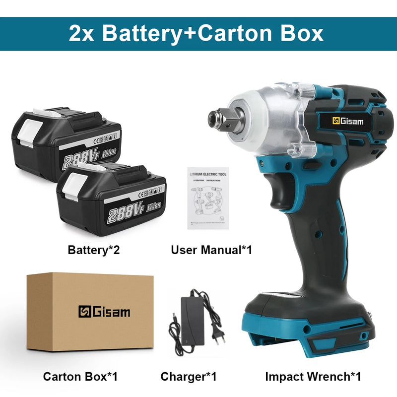 Chave de impacto elétrica sem escova 520N.M Chave elétrica sem fio Chave de fenda de 1/2 polegada Ferramentas elétricas para pinos de bateria Makita 18V