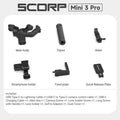 Gimbal FeiyuTech SCORP Mini 3 Pro com alça remota removível e rastreamento AI 4.0 para câmeras mirrorless, câmeras de ação e smartphones.