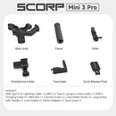 Gimbal FeiyuTech SCORP Mini 3 Pro com alça remota removível e rastreamento AI 4.0 para câmeras mirrorless, câmeras de ação e smartphones.