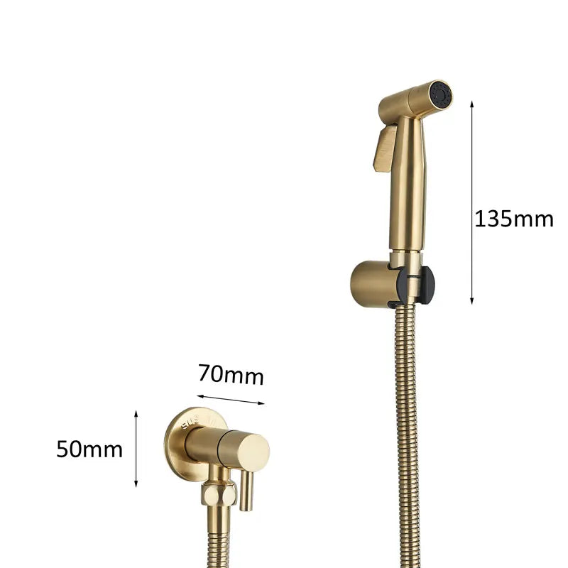 Kit de ducha manual em ouro escovado, pulverizador para bidê, torneira para bidê em aço inoxidável, válvula Shattaf, conjunto de jatos, chuveiro higiênico