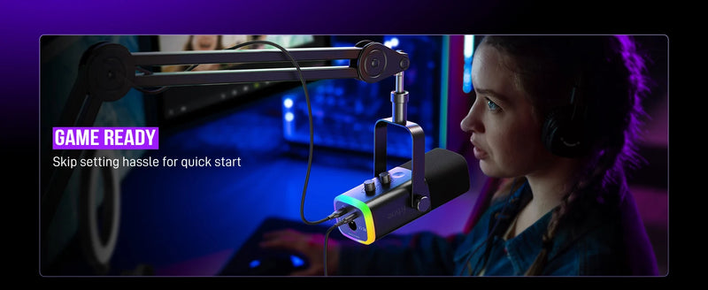 Microfone dinâmico FIFINE USB/XLR com controle RGB/entrada para fone de ouvido/mudo, microfone para jogos de PC, gravação e streaming AmpliGame-AM8