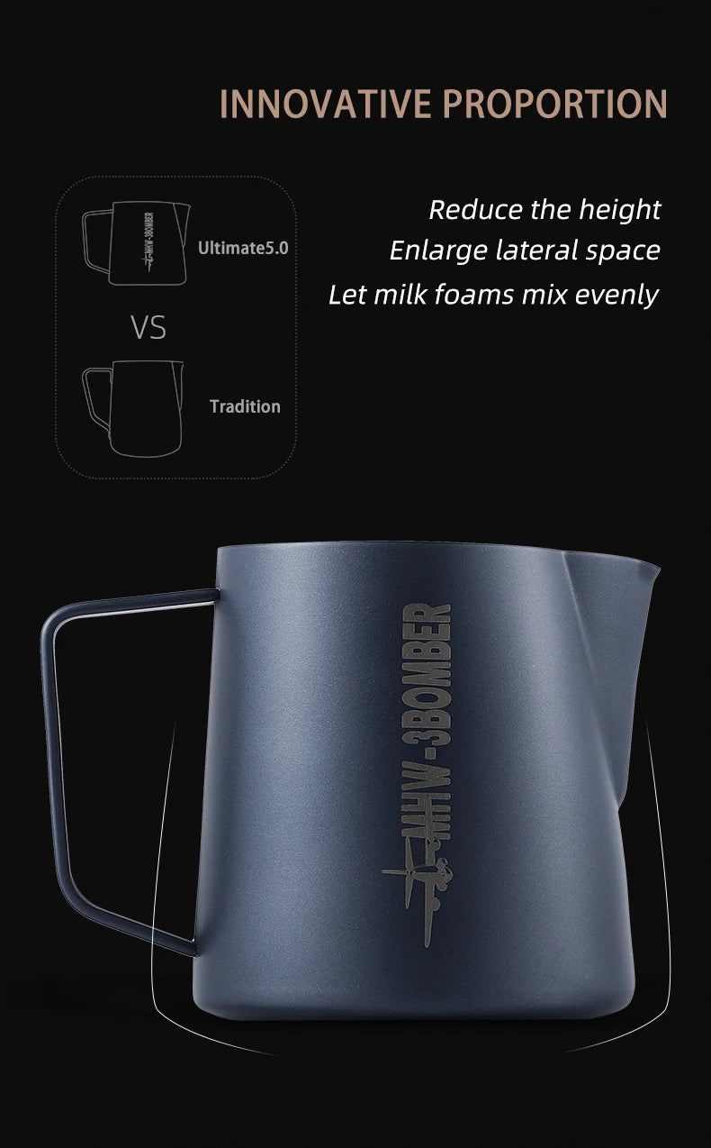 Jarra para vaporização de leite rosa MHW-3BOMBER, 500/600ml, jarra para arte em latte, aço inoxidável, xícara de expresso, utensílios para vaporização de leite