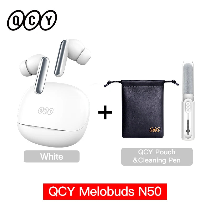 Fones de ouvido sem fio QCY Melobuds N50 ANC Bluetooth 5.4 com cancelamento de ruído ativo, 6 microfones, conexão multiponto para chamadas nítidas