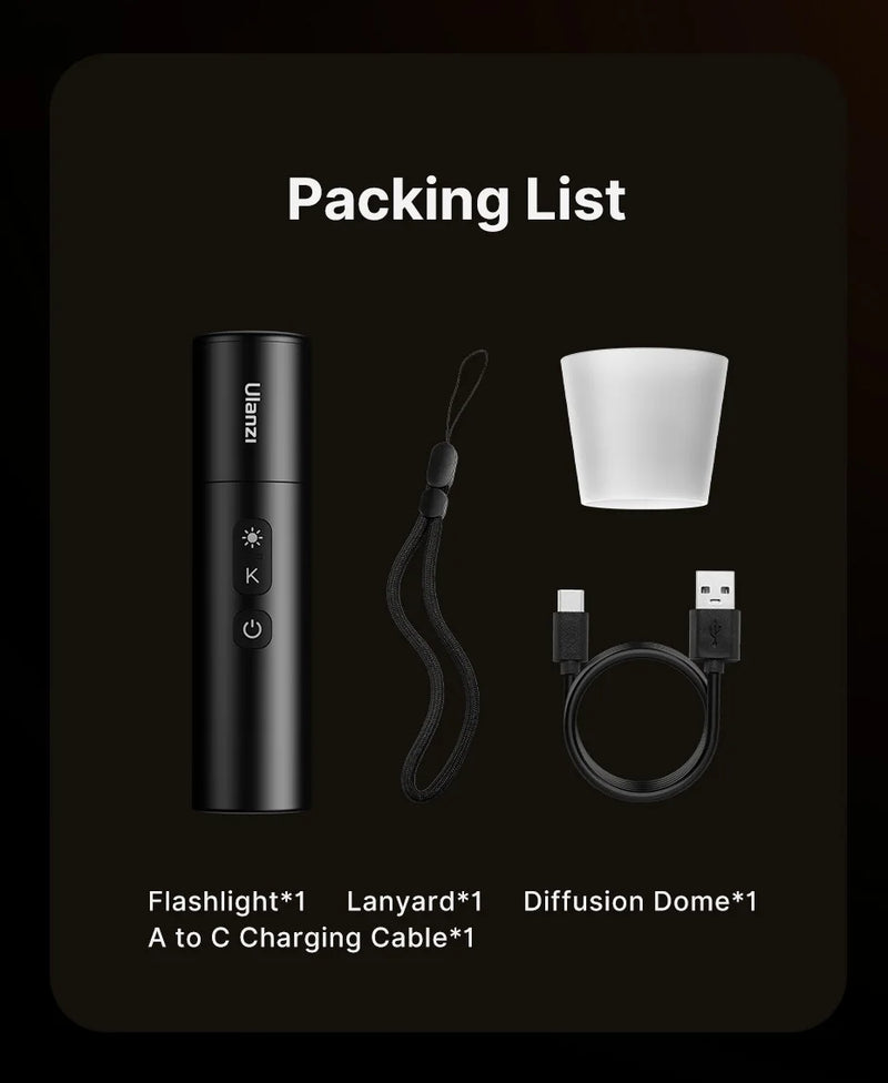 Lanterna de videografia Ulanzi LM07 com zoom para fotografia, luz de preenchimento, luz ambiente com rosca de 1/4'' para suporte de câmera