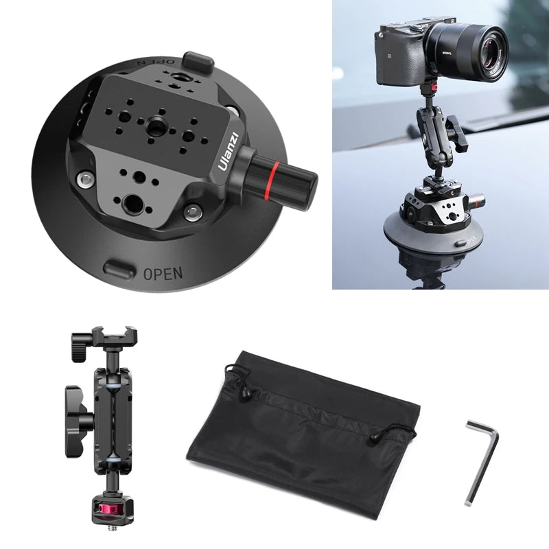 Ulanzi Car Phone Action Camera Holder Hand Pump Suction Cup 360° Adjustable 1/4" 3/8" For GoPro Insta360 DJI Action Smart Phone