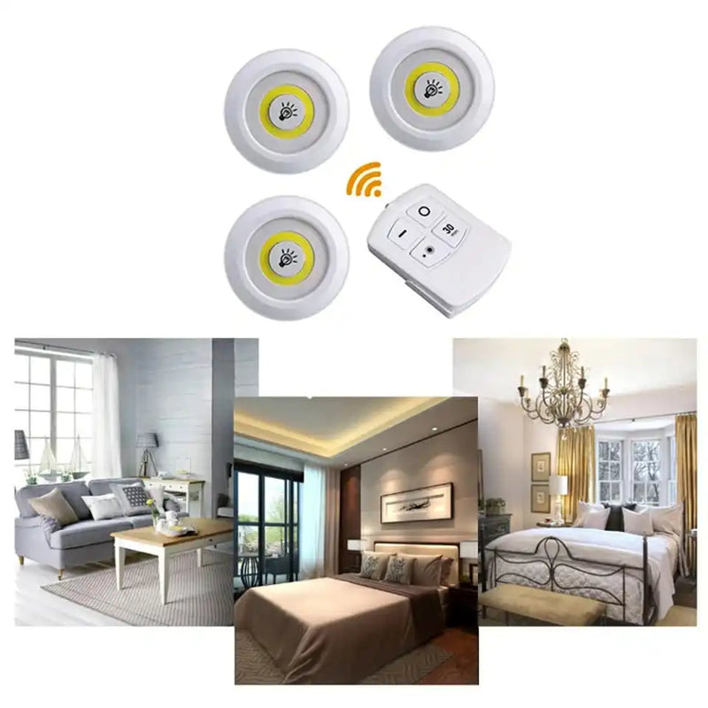 Kit 3 Lâmpada Luminária Led Spot Sem Fio Controle Remoto Iluminação Casa Jardim Armário