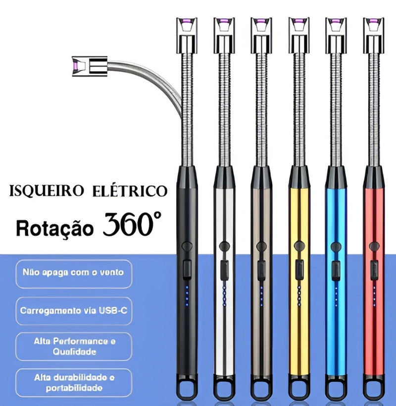 Isqueiro Eletrônico Recarregável USB por Camada de Plasma Ecológica de Luxo para Velas, Fogão, Fogareiro, Cigarros, Fogueiras, Churrasqueiras, Lareiras, Fornos Sem Chama